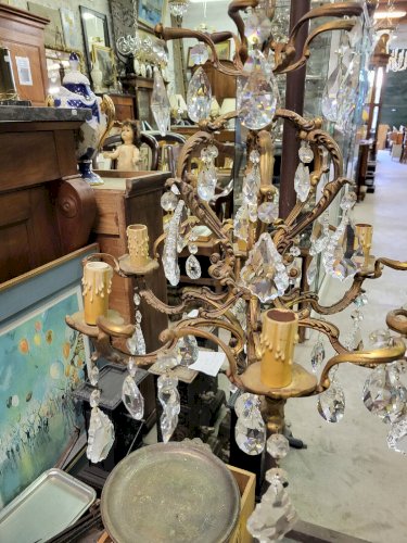LUSTRE A PAMPILLES CRISTAL ET BRONZE N 29