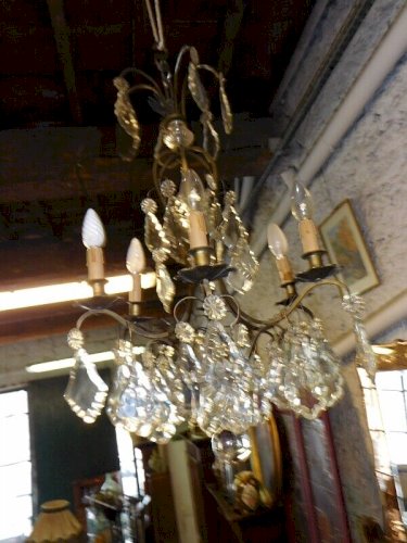 LUSTRE A PAMPILLES ET LAITON 6 AMPOULES N 7