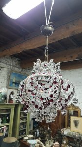 CHANDALIER WITH RED DROPS AND PEARLS