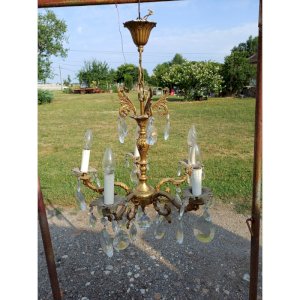 19th Century Bronze Chandelier with Pendants