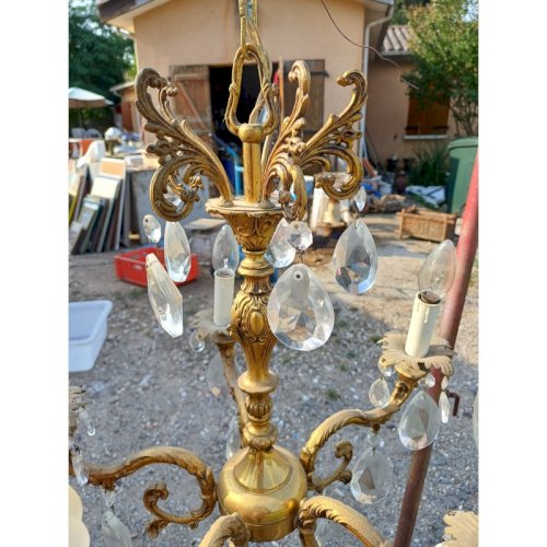 Lustre Bronze et Pampilles 19 éme