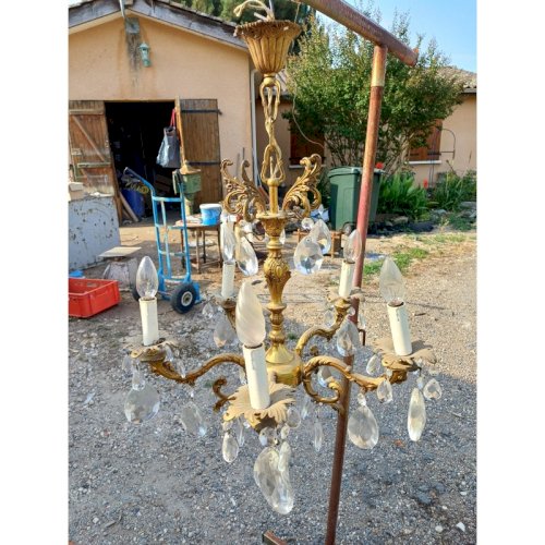 Lustre Bronze et Pampilles 19 éme