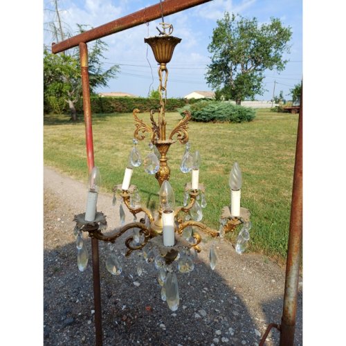 Lustre Bronze et Pampilles 19 éme