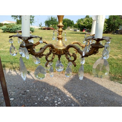 Lustre Bronze et Pampilles 19 éme