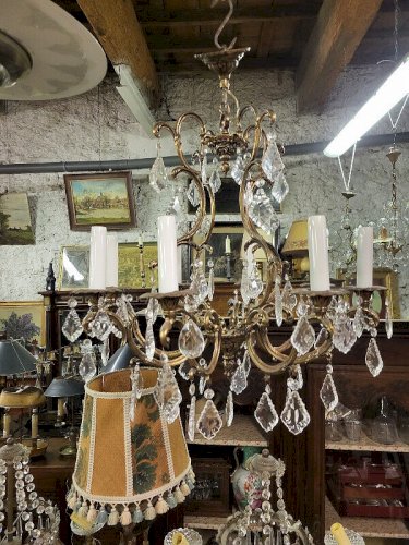 LUSTRE BRONZE ET PAMPILLES 8 AMPOULES N°5
