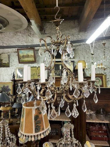 LUSTRE BRONZE ET PAMPILLES 8 AMPOULES N°5