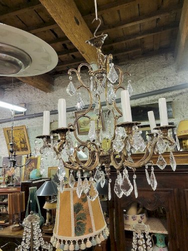 LUSTRE BRONZE ET PAMPILLES 8 AMPOULES N°5