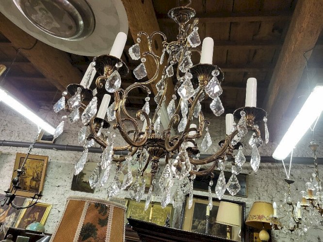 LUSTRE BRONZE ET PAMPILLES 8 AMPOULES N°5