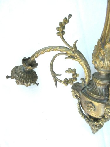 Lustre bronze Napoléon III 3 feux + 3 Roses, guirlandes, style Louis XV et XVI