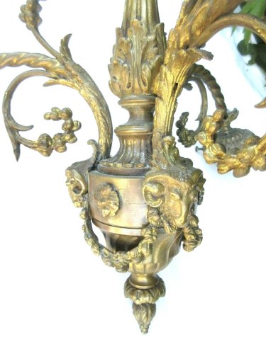Lustre bronze Napoléon III 3 feux + 3 Roses, guirlandes, style Louis XV et XVI