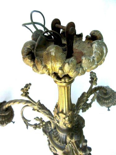 Lustre bronze Napoléon III 3 feux + 3 Roses, guirlandes, style Louis XV et XVI