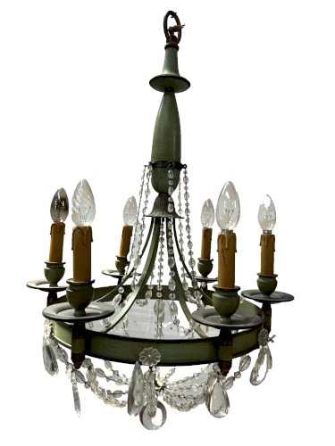 Lustre de style Empire a pampilles et tôle patinée XX siècle