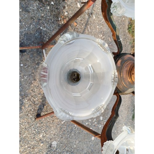 Lustre des Années 60 Métal Cuivré Verre moulé