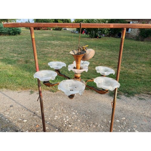 Lustre des Années 60 Métal Cuivré Verre moulé