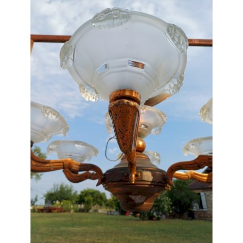 Lustre des Années 60 Métal Cuivré Verre moulé