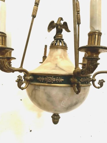 Lustre Empire en bronze et albâtre XIX siècle Napoléon III