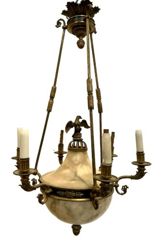 Lustre Empire en bronze et albâtre XIX siècle Napoléon III