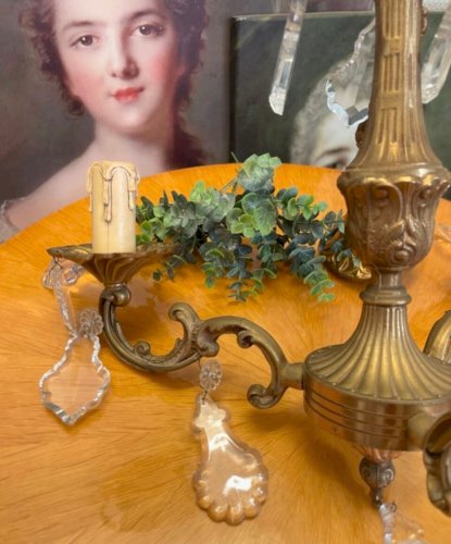 Lustre en bronze ancien pampilles