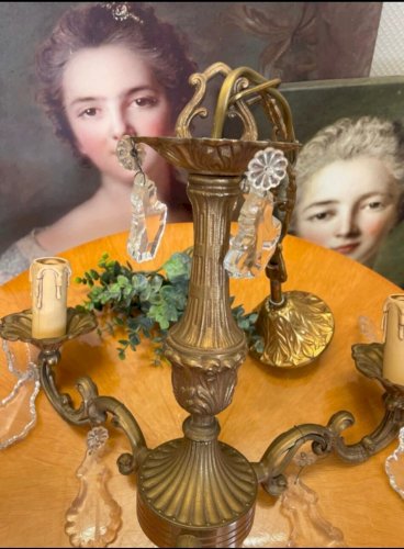 Lustre en bronze ancien pampilles