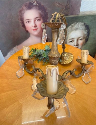 Lustre en bronze ancien pampilles