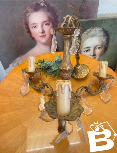 Lustre en bronze ancien pampilles