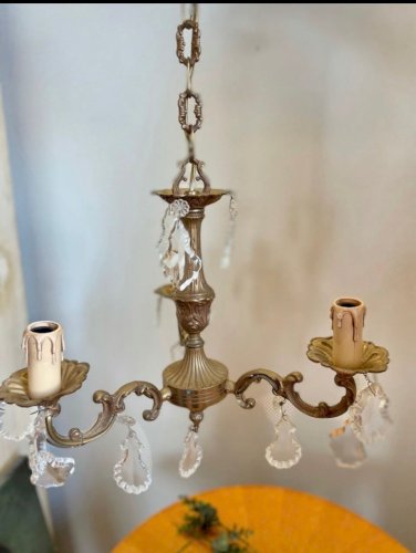 Lustre en bronze ancien pampilles
