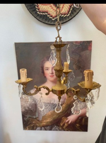 Lustre en bronze ancien pampilles