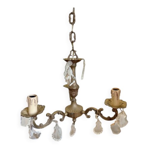 Lustre en bronze ancien pampilles