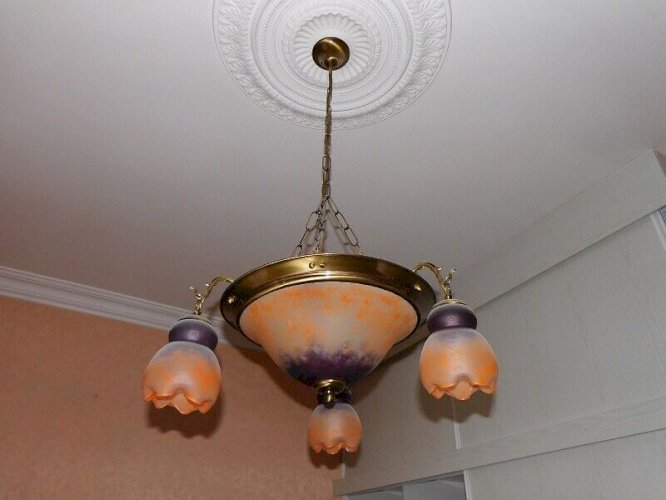 LUSTRE EN PATE DE VERRE COUPELLES + 3 TULIPES