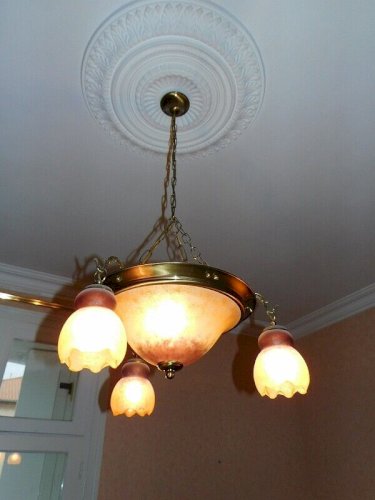 LUSTRE EN PATE DE VERRE COUPELLES + 3 TULIPES