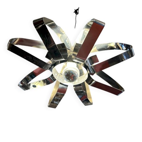 Lustre fleur en métal chromé 1970