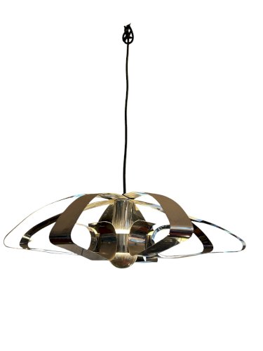 Lustre fleur en métal chromé 1970
