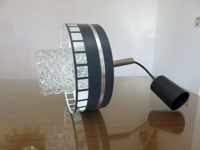 LUSTRE, LAMPE, SUSPENSION METAL LAQUE ET VERRE TEXTURE ANNEES 60 70 VINTAGE 