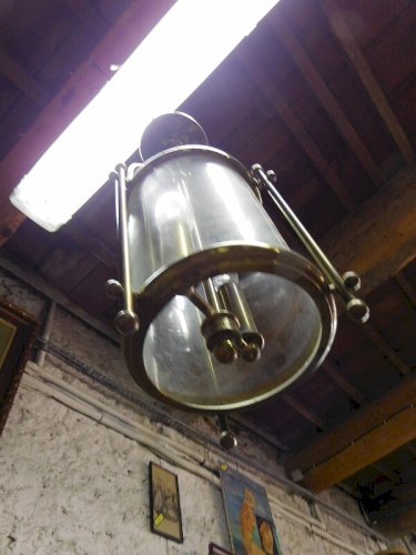 LUSTRE LANTERNE RONDE EN LAITON ET VERRE 2 AMPOULES N° 3
