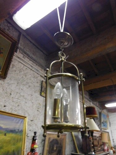LUSTRE LANTERNE RONDE EN LAITON ET VERRE 2 AMPOULES N° 3
