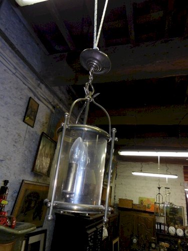 LUSTRE LANTERNE RONDE EN LAITON ET VERRE 2 AMPOULES N° 3