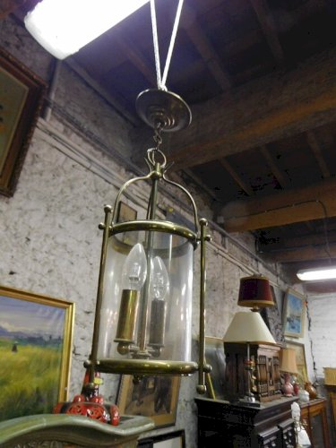 LUSTRE LANTERNE RONDE EN LAITON ET VERRE 2 AMPOULES N° 3