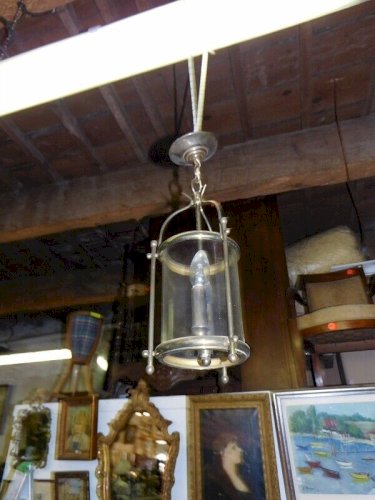 LUSTRE LANTERNE RONDE EN LAITON ET VERRE 2 AMPOULES N° 3
