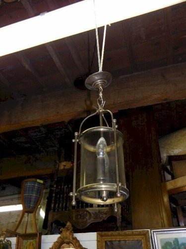 LUSTRE LANTERNE RONDE EN LAITON ET VERRE 2 AMPOULES N° 3