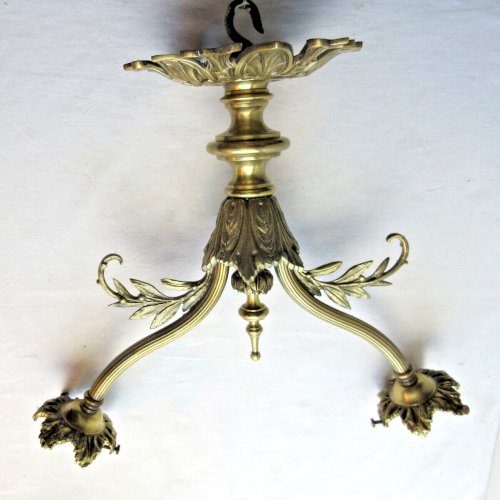 Lustre Napoléon III à 2 feux, suspension, plafonnier en beau bronze doré, propre