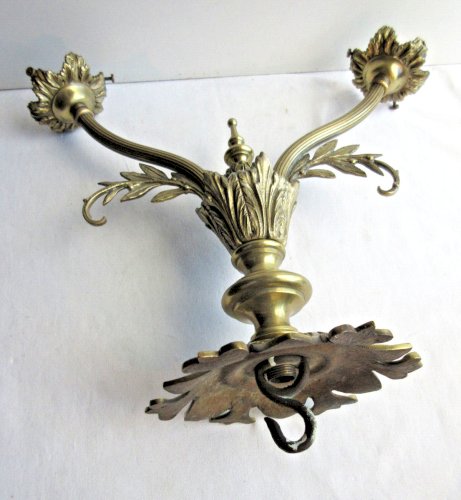 Lustre Napoléon III à 2 feux, suspension, plafonnier en beau bronze doré, propre