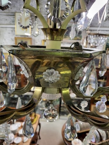 LUSTRE PAMPILLES ET LAITON 9 AMPOULES N 28
