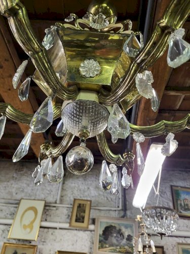 LUSTRE PAMPILLES ET LAITON 9 AMPOULES N 28
