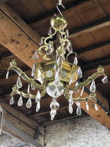 LUSTRE PAMPILLES ET LAITON 9 AMPOULES N 28