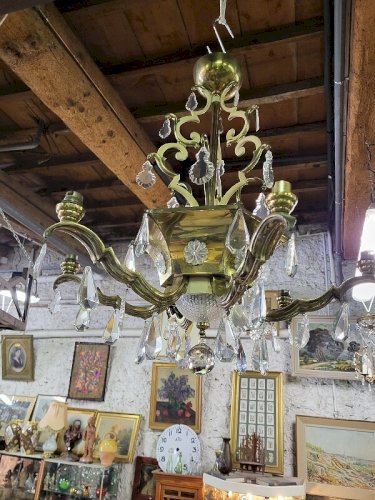 LUSTRE PAMPILLES ET LAITON 9 AMPOULES N 28