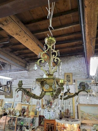 LUSTRE PAMPILLES ET LAITON 9 AMPOULES N 28