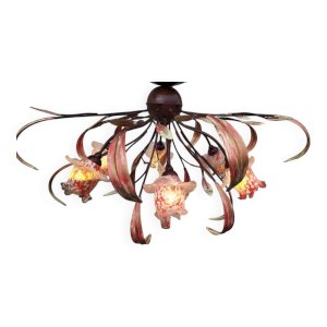 Ceiling lamp pink flowers blown glass floral