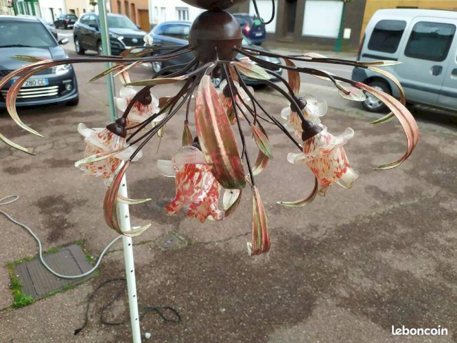 Lustre plafonnier rose fleurs verre soufflé floral