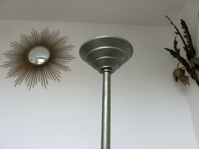 LUSTRE, SUSPENSION ART DECO VERRE DE CLICHY, BRONZE ARGENTE ET BOIS ANNEES 30 40