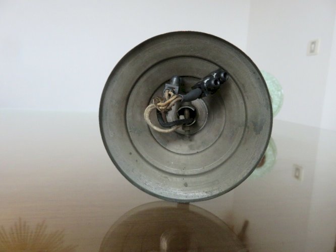 LUSTRE, SUSPENSION ART DECO VERRE DE CLICHY, BRONZE ARGENTE ET BOIS ANNEES 30 40